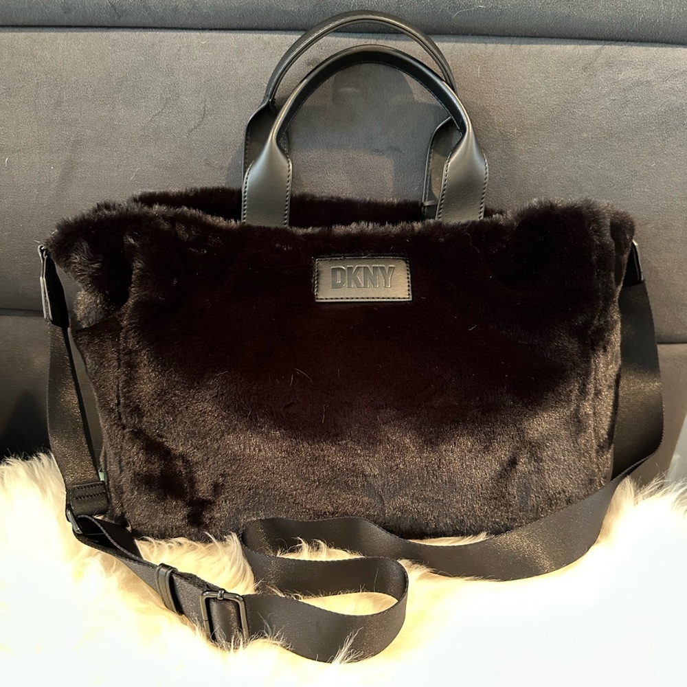 DKNY Black Faux Fur Tote Bag
